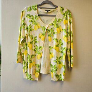Talbots Lemon Fruit Print Button Cardigan Sweater Preppy Summer Cream M